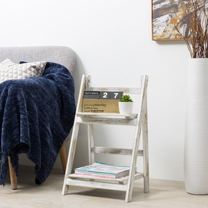 Mypift ขาตั้งไม้สีขาว2ชั้นพับได้-สไตล์ที่ดีที่สุดสำหรับตกแต่งบ้านและสวนแบบชนบทในฤดูร้อน - Product Image 5