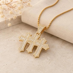 Pendentif Croix Personnalisé Sertie de Diamants Moissanite VVS2 Or Massif 10k 14k 18k Or Rose Argent Charme Hip Hop - Product Image 4