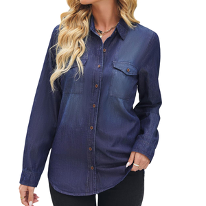 Camisa vaquera de algodón transpirable de manga larga para mujer, OEM de alta calidad, para uso en todas las estaciones - Product Image 1