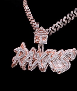 Real Moissanite Diamond Men's Layered <b>Name</b> Pendant <b>Chain</b> Custom <b>Name</b> Letter Solid 925 Silver Silver Plated Krishnavii KP 200 - Product Image 1