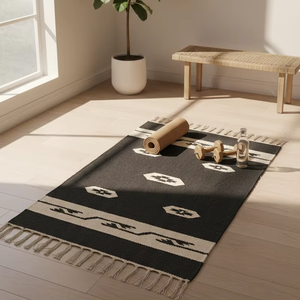 Tapis en coton tissé à la main, motif floral moderne, lavable en machine, réversible, multicolore, pour la maison, le camping, les pique-niques, les voyages, la décoration - Product Image 1