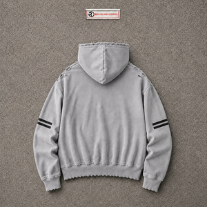 Sweat à capuche gris oversize pour homme avec poche avant et rayures sur les manches, style streetwear, motif graphique, polaire, décontracté, mode hiver - Product Image 6