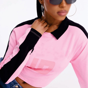 En gros, Maillot de football américain décontracté pour femme, rose et noir, coupe courte, manches longues, avec empiècements contrastants, style streetwear, coupe ajustée, mode décontractée - Product Image 5
