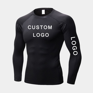 เสื้อรัดกล้ามเนื้อแขนยาวสำหรับผู้ชาย MMA ระบายอากาศได้ดี ผลิตจากโพลีเอสเตอร์/ไนลอน น้ำหนัก 140 กรัม สีดำลายสีน้ำเงิน ออกแบบลายพิมพ์ดิจิทัลตามสั่ง แห้งเร็ว - Product Image 3