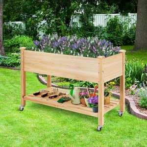Jardinera Elevada de Madera con Ruedas Bloqueables y Revestimiento para Estantes - para Plantas de Exterior y Almacenamiento - Product Image 1