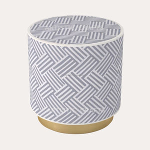 Black and White Geometric Pattern Design Antiqued Bone Inlay Stool for Home Living Room Bed room Garden and Bars - Product Image 2