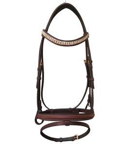 Brida de Cuero Genuino de Alta Calidad para Caballo con Diadema de Cristal y Narquera Acolchada Suave para Entrenamiento y Competición Inglesa FAB International - Product Image 1