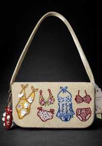 California <b>Fun</b> And Sun LA The Golden State Glass Seed Bead Canvas <b>Bag</b> Cream Typographic Flap Crossbody Shoulder Satchel - Product Image 2