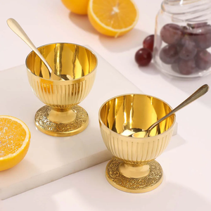 Bol à glace en laiton poli miroir avec plateau et cuillère, mini-poignée, qualité supérieure, design royal - Product Image 2