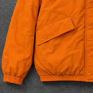 Orange Hooded Winter <b>Jacket</b> <b>with</b> <b>Pockets</b> Loose Fit Casual Style Midweight Solid Color Unisex Coat Nylon <b>Zipper</b> Closure Dyed - Product Image 3