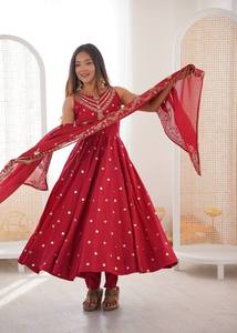 Vestido Anarkali con Dupatta Bordada – Vestido Étnico de Diseñador sin Mangas para Fiestas, para Mujer - Product Image 5