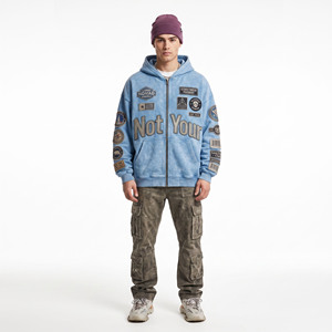 Men's Winter Oversized Hooded Zipper Anti-Pilling Windproof Breathable Heavy <b>Weight</b> Fleece Drop Shoulder Streetwear Sweatshirt - Product Image 6