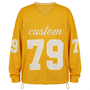 Camiseta de Fútbol Americano del Fabricante, Amarilla, de Malla de Poliéster, Manga Larga, Cuello en V, Ropa Deportiva Transpirable de Secado Rápido, Nombre y Número Personalizables - Product Image 2