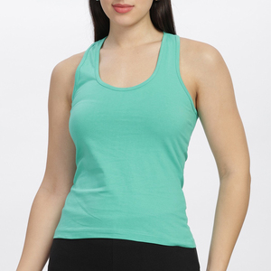 Débardeur court OEM pour femme en coton/élasthanne, col rond, couleur unie, sans manches, respirant, coupe ajustée, avec logo personnalisé sérigraphié - Product Image 3