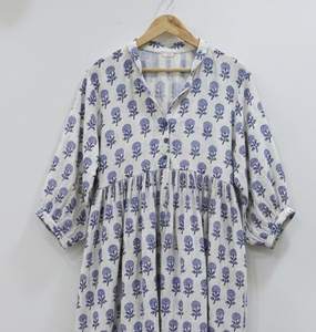 Vestido Midi Tipo Túnica Hecho a Mano, Formal, con Estampado Floral, 100% Algodón, Transpirable, Ecológico, Corte en A, Cintura Natural para Mujer |   Exportación - Product Image 2