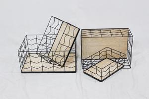Ensemble de 4 paniers de rangement empilables modernes et écologiques en métal et en bois, forme rectangulaire, pour une utilisation en intérieur - Product Image 3
