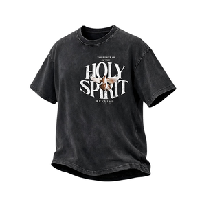 Camiseta Vintage Negra Lavada con Logo 'Holy Spirit' - Camiseta Oversize con Estampado Gráfico Hip Hop Personalizado para Hombre - Product Image 1
