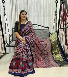 Sari de Seda Modal Pura con Estampado Hecho a Mano, de Secado Rápido, Corte Regular, Ropa Étnica India Tradicional para Venta al Por Mayor - Product Image 1