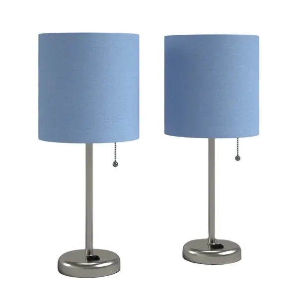 실버 도금 테이블 램프 높은 판매 블루 컬러 패브릭 그늘 호텔 홈 침대 옆 탁자 상단 장식 조명 사용 램프