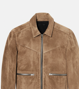 Men's Brown <b>Suede</b> Moto <b>Jacket</b> With Zipper Closure Turn-down Collar Regular Fit Autumn Wear Solid Color - Product Image 4