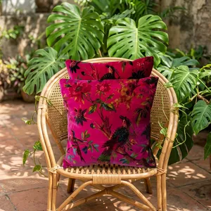 Hot Pink Velvet Pillow Cover Colorful Bird of Paradise Floral Print Decorative Cushion Cover for <b>Sofa</b> <b>Bed</b> and Home Decor Use - Product Image 2