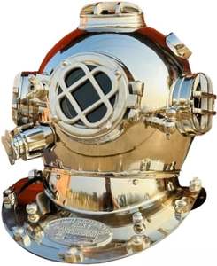 Casco de Buceo Marino SEA DEEP Vintage de Latón, Marca de la Marina de los Estados Unidos, 18 Pulgadas - Product Image 2