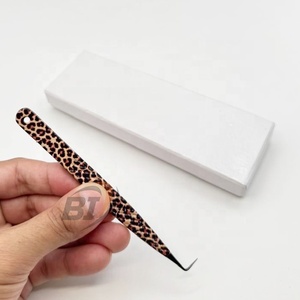 90 Degree Black Plasma Pointed Tip Eyelash Extension Tweezers Leopard Print Custom Logo Hand Tested Fiber Tip Lash Tweezers - Product Image 4