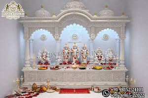 Templo Swaminarayan de Oro Blanco de Diseño BAPS para el Hogar, Estilo Iskcon, Unidad de Puja Hindú, Mandir de Madera Tallado a Mano, Venta al por Mayor, EE. UU. - Product Image 2