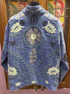 Handmade Blue Velvet Suzani Embroidered Jacket Vintage Boho Winter Outerwear Artisanal Floral <b>Women</b> <b>Coat</b> Custom Wholesale - Product Image 4