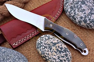 Cuchillo de Caza Hecho a Mano, Hoja de Acero Inoxidable, Mango de Cuerno de Búfalo, Cuchillo de Hoja Fija para Acampar al Aire Libre, Funda de Cuero, OEM - Product Image 5