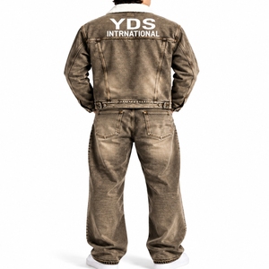 Conjunto de Pantalones y Chaqueta de Mezclilla Personalizados para Hombre, Ropa Casual de Fábrica, Chaqueta de Manga Larga con Cierre de Cordón, Estilo Lavado para Otoño - Product Image 2