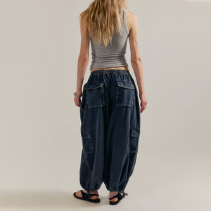 Wide Leg Loose Lounge Trackpants Pockets Ladies Women's Cargo Pants Baggy Mid Waist Eco Friendly Vintage Washed Fleece Joggers - Product Image 2