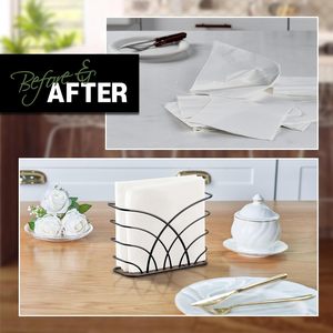 Black Napkin Holder Vertical Metal <b>Wire</b> <b>Basket</b> Decorative Paper Towel Dispenser Tabletop Cocktail Tissue Rack Dining Organizer - Product Image 1