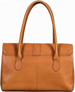 Bolso Tote de Cuero Genuino Clásico de Alta Calidad para Mujer, Diseño Casual con Solapa, Dos Asas, Duradero para Uso Diario, Diseño con Paneles Marrones - Product Image 1