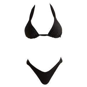 Conjunto de Bikini Negro para Mujer, Top Triangular con Tirantes, Braguita Tipo Tanga, Color Sólido, Traje de Baño Elástico de 2 Piezas, Ropa de Playa - Product Image 3