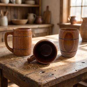 Chope à bière en bois artisanale, rustique, polie, style tonneau, pour boire comme les Vikings - Product Image 5