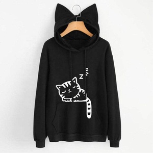 Women Workout Breathable <b>Tops</b> Cute <b>Cat</b> Ear Design Hot Sale Sublimation Woman Hoodie 2022 Wholesale Puff Printed Hoodies - Product Image 5