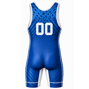 Combinaison de lutte sublimée bleu roi pour hommes, sans manches, en polyester, uniforme sportif, entraînement, compétition, tenue de performance - Product Image 3