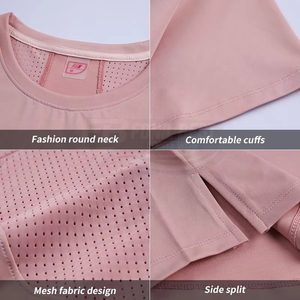 Camiseta Deportiva de Cintura Alta para Mujer, de Secado Rápido, con Diseño de Aberturas Laterales, en Spandex/Nylon, para Entrenamiento y Running - Product Image 2