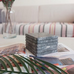 Ensemble de sous-verres carrés en marbre gris avec tapis, design moderne pour la maison, le café, le bar - Product Image 1