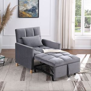 Poltrona Letto Multifunzionale Regolabile, Divano Convertibile con Cuscino, Sedia in Tessuto Morbido per Soggiorno - Product Image 3