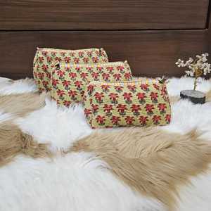 Bolsas de Aseo de Algodón Estampado, Bolsa de Maquillaje Acolchada, Bolsa de Cosméticos con Estampado de Bloques - Product Image 2