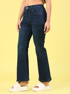 Distressed <b>Boot</b> Cut Mid Waist Knee-Length Denim Jeans Ripped Vintage Style Eco-Friendly - Product Image 2