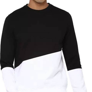 Sweat-shirt à col rond bicolore noir et blanc pour homme, pull en molleton décontracté à manches longues, style streetwear moderne - Product Image 1