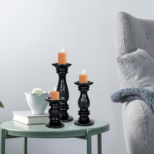 Home Wood Handcrafted Wooden <b>Candlestick</b> Holder Set Column Shape <b>Black</b> for Home Decoration - Product Image 2