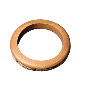 Minimalist Thin Profile Wood Bangle with Textured <b>Metal</b> Inlay Rim - Traditional Ethnic Handcrafted Wooden <b>Bracelet</b> - Wholesale - Product Image 2