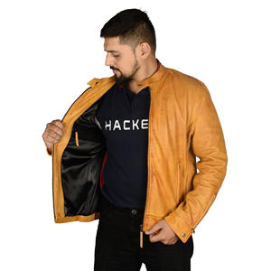 Veste en cuir véritable pour homme, style motard vieilli, marron, coupe ajustée, manteau de moto vintage pour homme, vêtement d'extérieur en cuir - Product Image 5