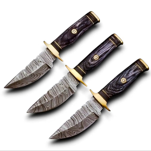 มีดพกพา EDC ใบมีดเหล็กดามัสกัสแท้คุณภาพพรีเมียมจาก UA Supplies ด้ามไม้และทองเหลือง ใบมีดทรงดรอปพอยต์ ความยาวรวม 15.2 ซม. - Product Image 1