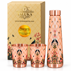 Botella de Agua de Cobre Puro de Fabricación India de 1 Litro con 2 Vasos a Juego y Caja de Regalo, Botella Decorativa de Cobre Puro - Product Image 1