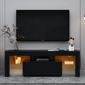 Black TV Stand with LED RGB <b>Lights</b> for Flat Screen TVs Gaming Consoles for <b>Lounge</b> Living Room Bedroom - Product Image 1